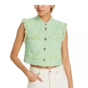 10 Crosby Derek Lam Mint Tweed Fringe Crop Vest